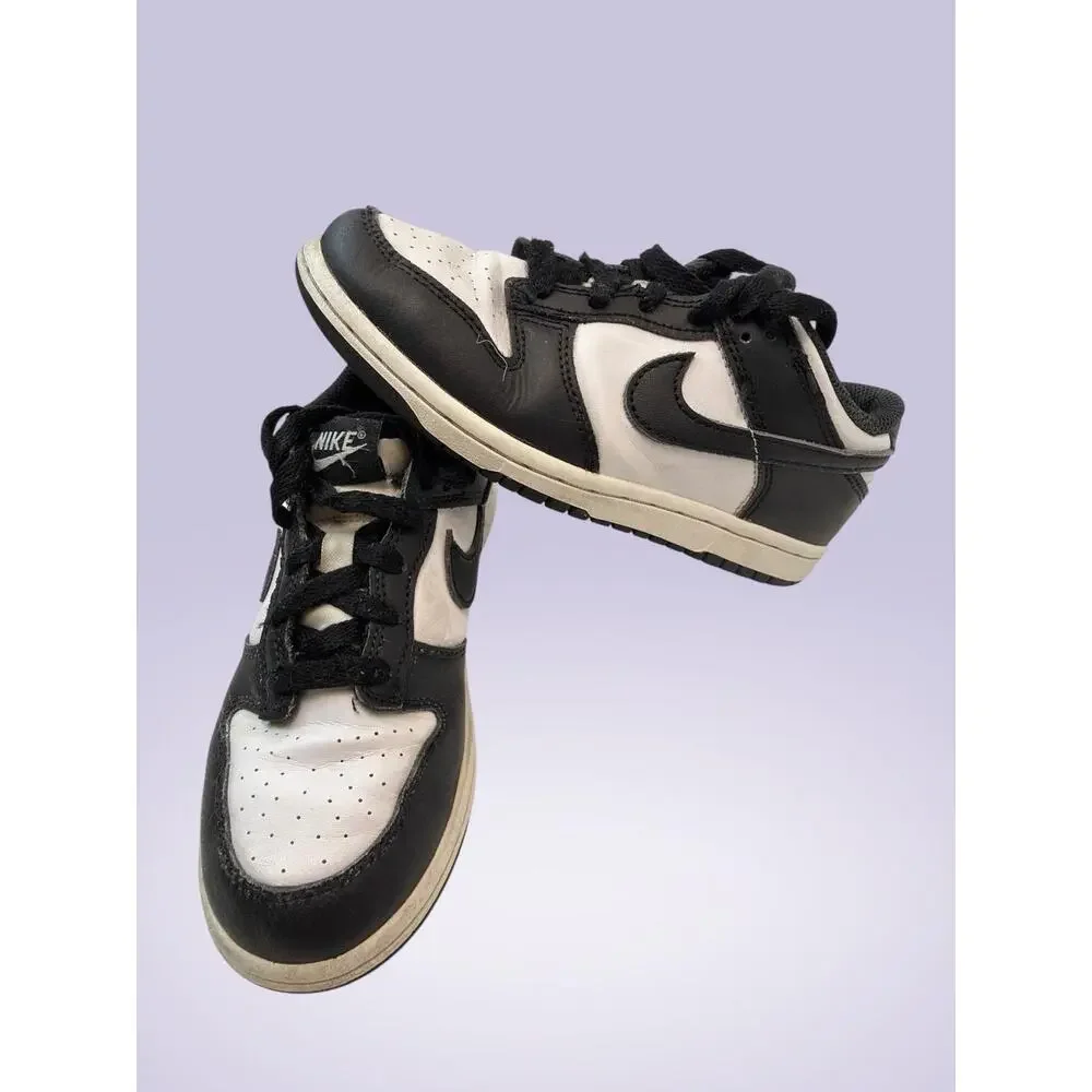 Nike Dunk Low Unisex Kids Sneakers Black/White Leather Lace Up Low Top US 13